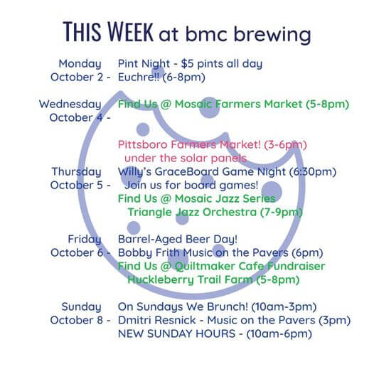 bmc brewing schedule