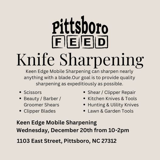 Knife sharpening at Pittsboro Feed