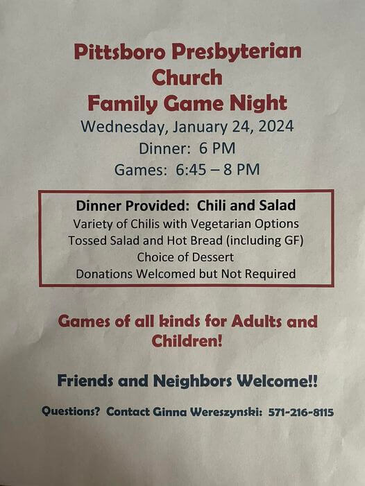 Games Night at Pittsboro Presbyterian Church