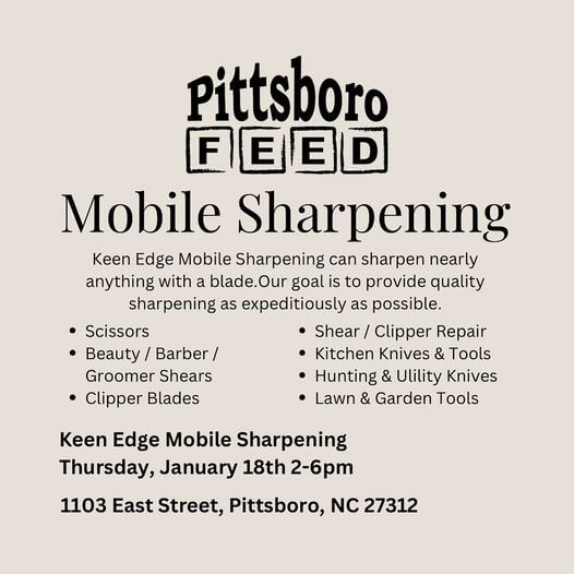 Mobile sharpening at Pittsboro Feed