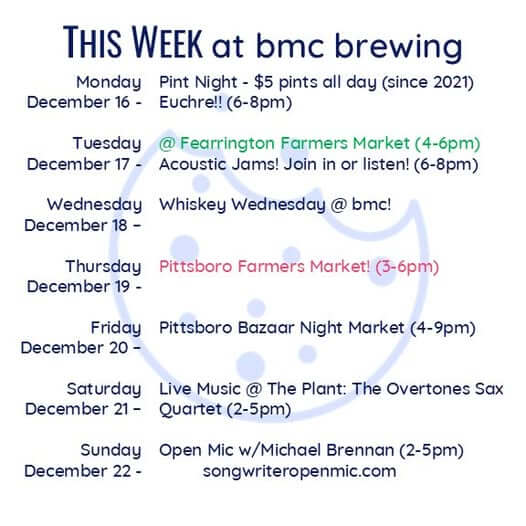 bmc brewing schedule